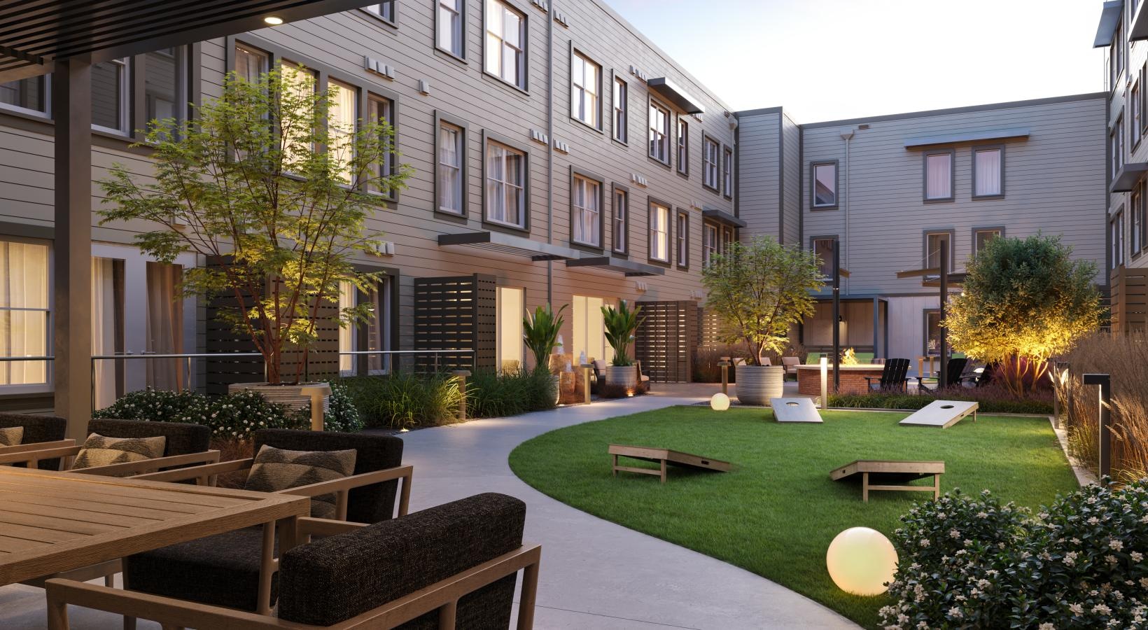 The essence of exceptional living a courtyard with tables and chairs