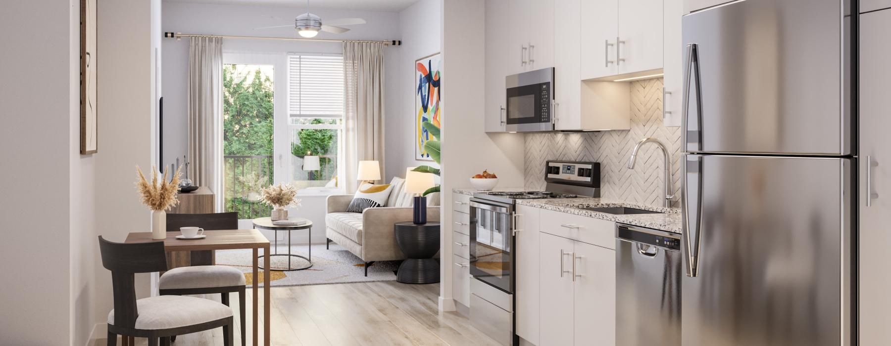 a kitchen with a table and chairs